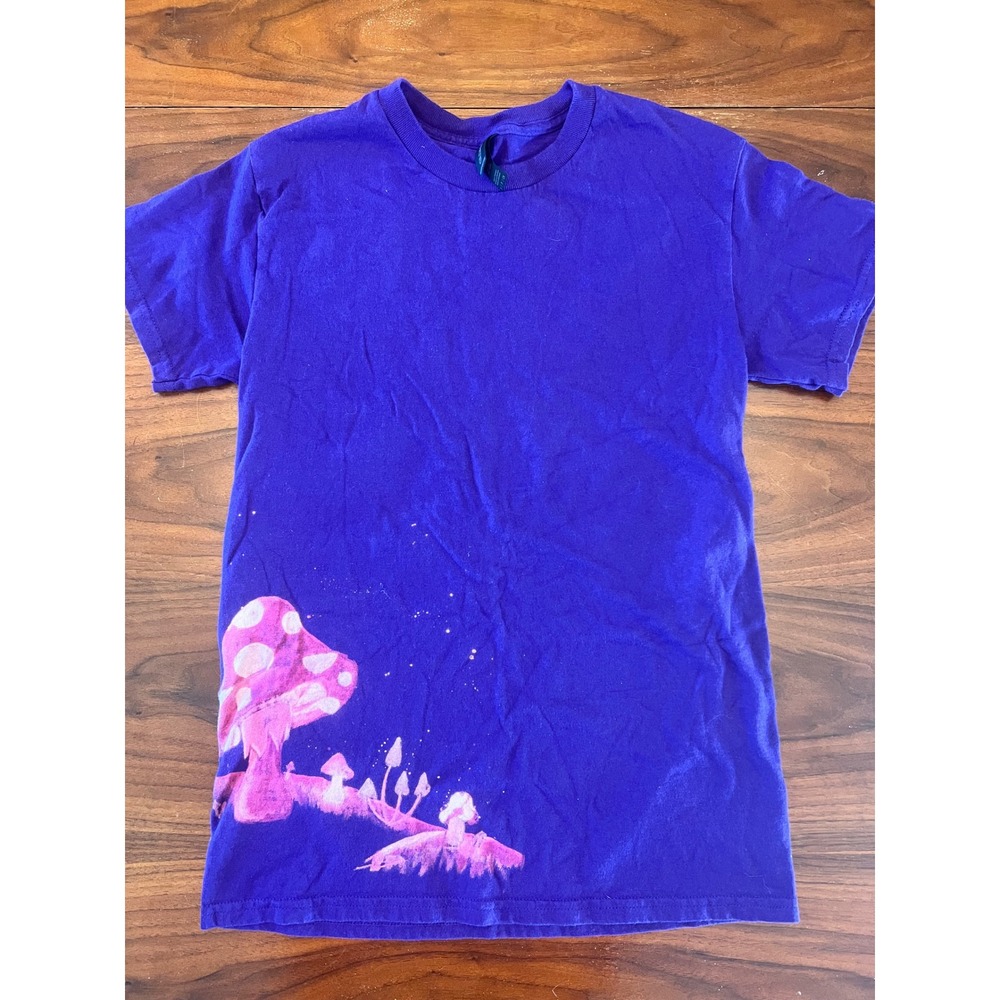 Hand Bleach Painted Cotton Purple Mushroom earthy boho T-Shirt Sm Cottagecore